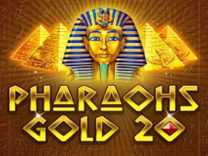 Pharao-Maske mit Pyramiden über dem Pharaohs Gold 20 Schriftzug