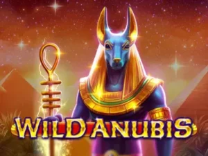 Der Gott Anubis hinter dem Wild Anubis Schriftzug