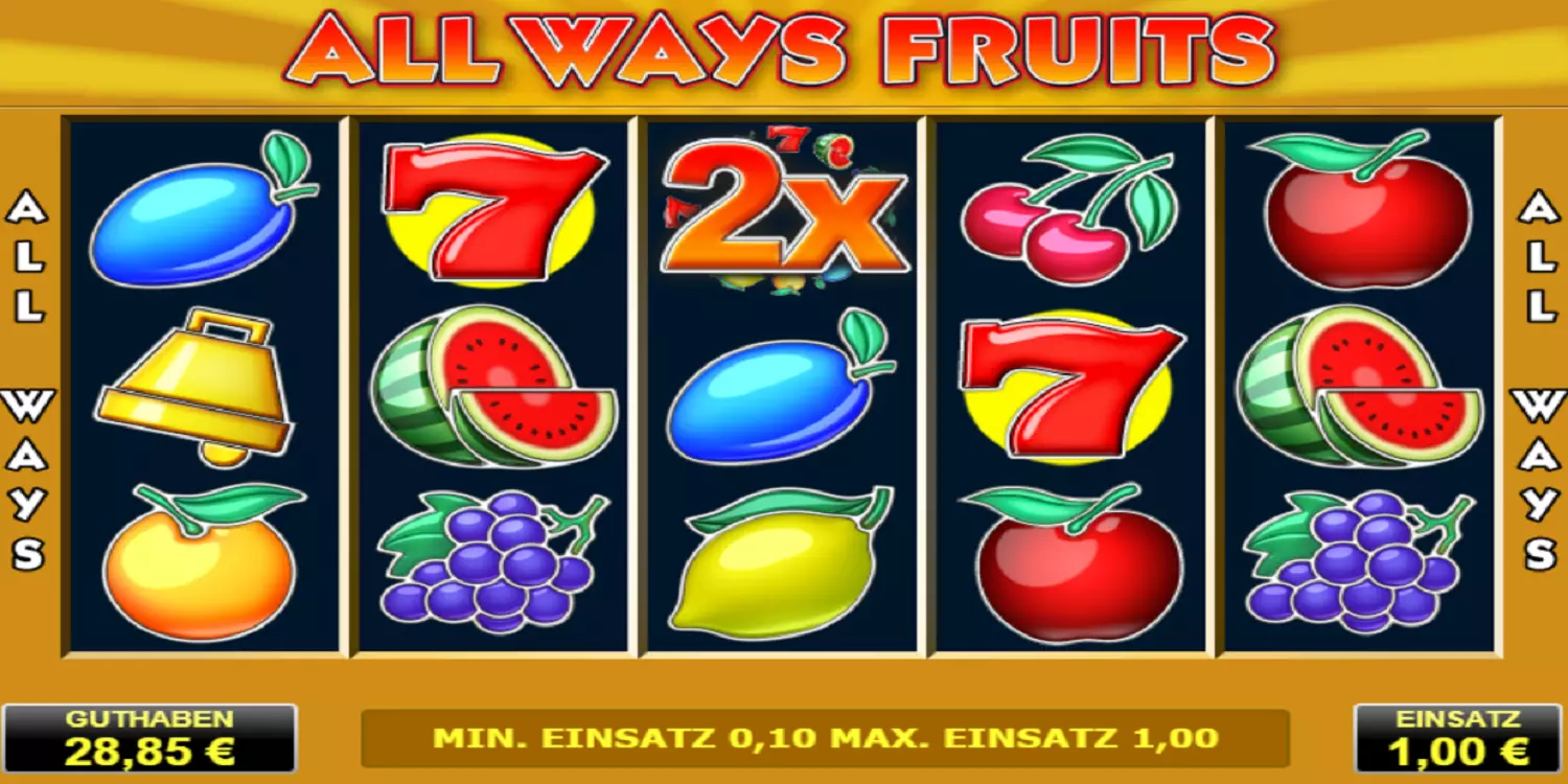 Das All Ways Fruits Spielfeld vor dem ersten Spin.