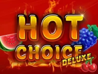 Hot Choice Deluxe Schriftzug mit den Symbolen des Slots im Hintergrund.