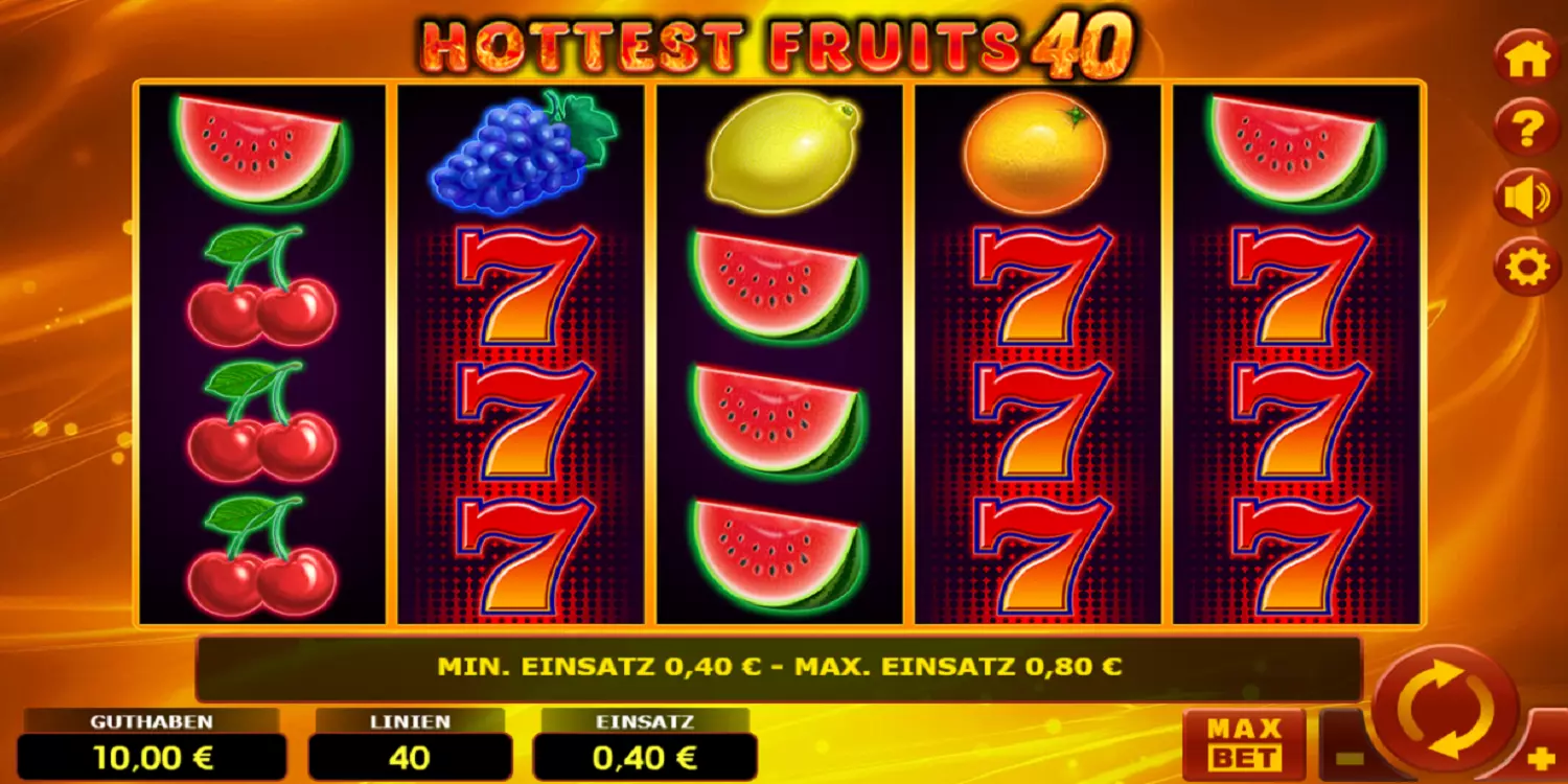 Das Hottest Fruits 40 Spielfeld vor dem ersten Spin.