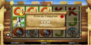 Meldung "Ende der Freegames. Sie haben 2,25 Euro gewonnen"