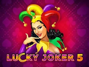 Weiblicher Joker hinter Lucky Joker 5 Schriftzug.