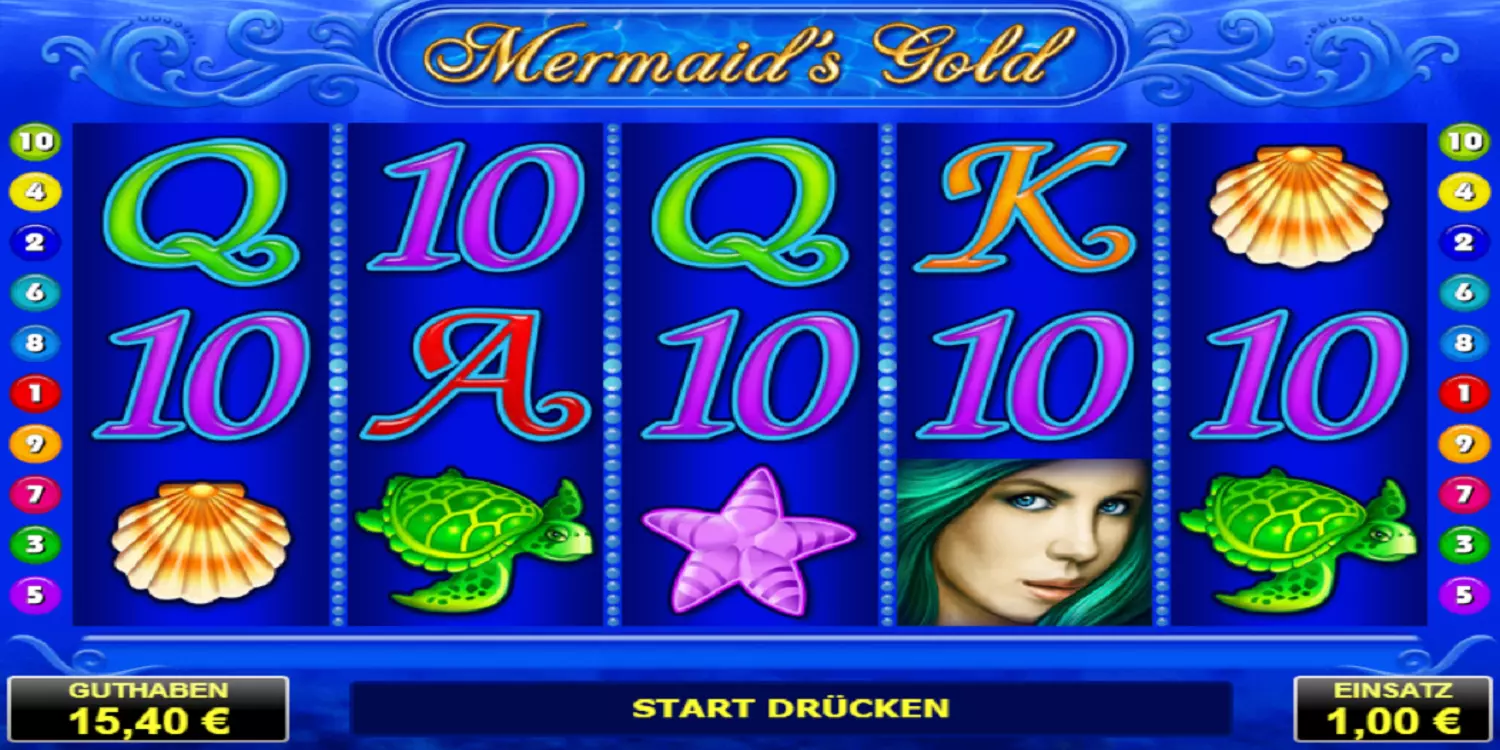 Das Mermaids Gold Spielfeld vor dem ersten Spin.