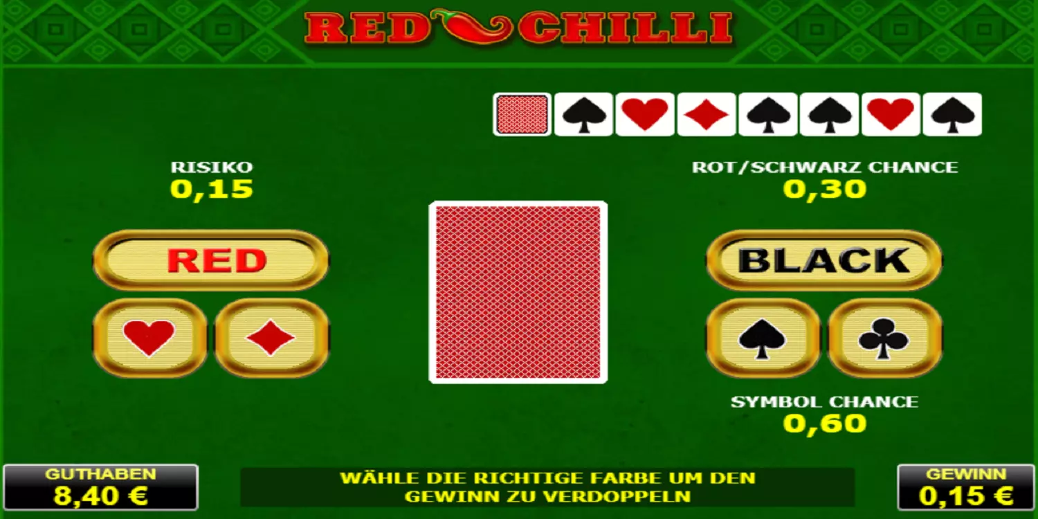 Bei der Gamble-Funktion von Red Chilli muss man die nächste Kartenfarbe erraten. 