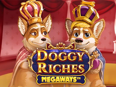 Die zwei Corgis hinter dem Schriftzug "Doggy Riches Megaways"