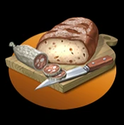 Brettchen mit Brot, Wurst und Messer