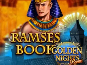 Der Pharao hinter dem Ramses Book Golden Nights Bonus Schriftzug.