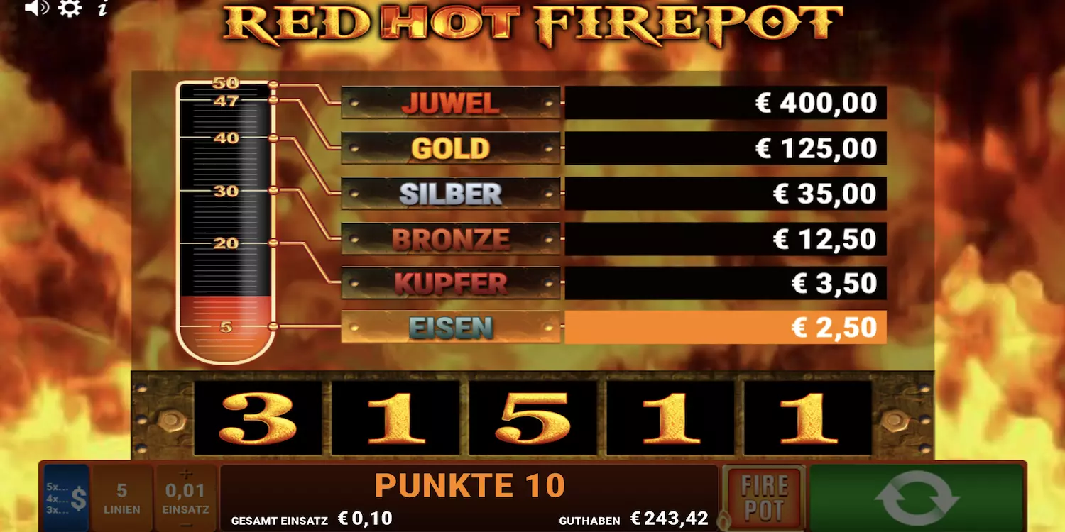 Das Bonusspiel bei Take 5 Red Hot Firepot 