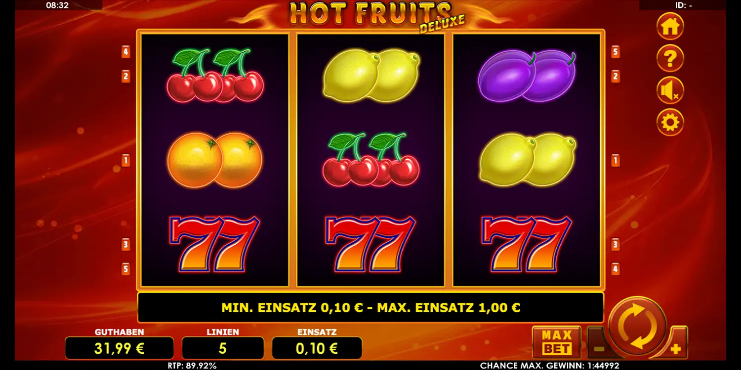 Spieloberfläche bei Hot Fruits deluxe