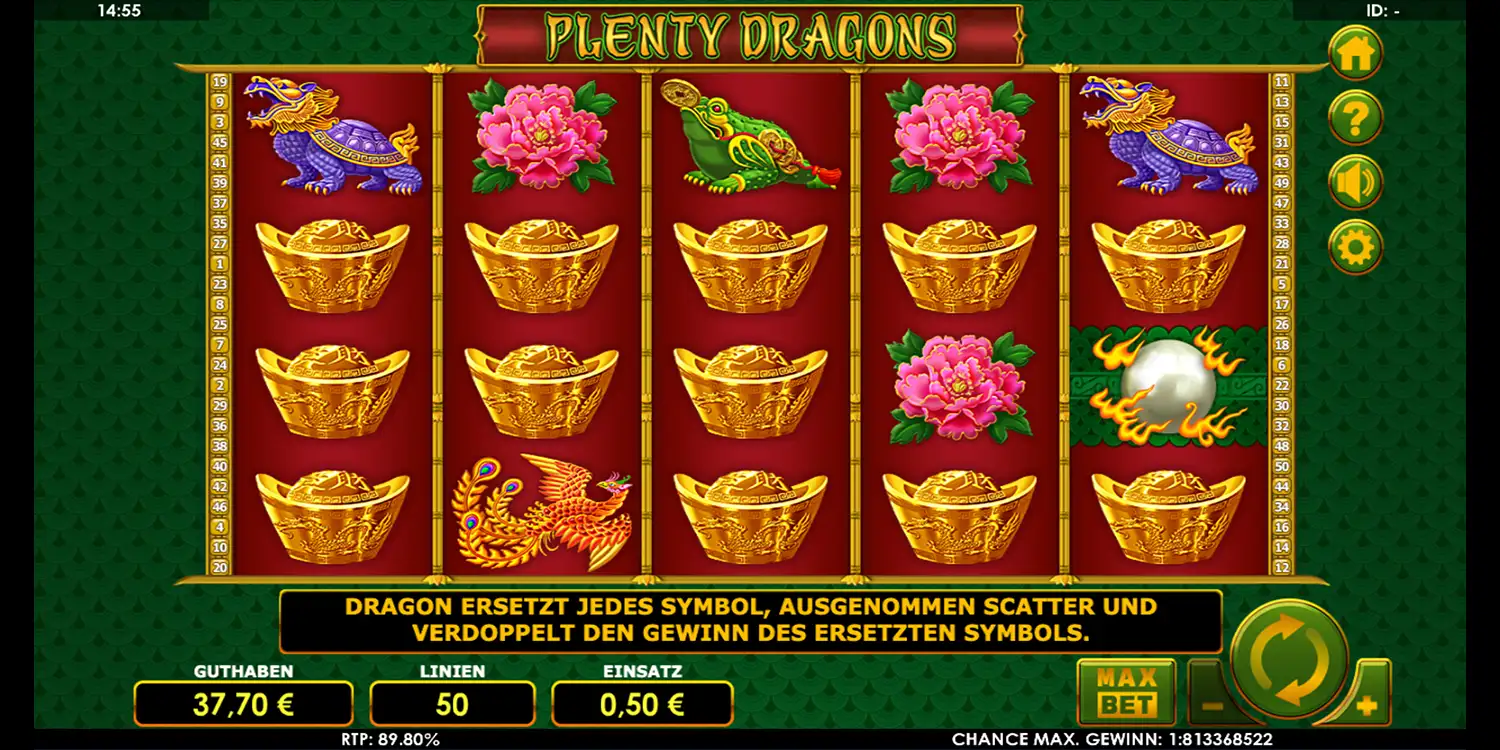 Spieloberfläche bei Plenty Dragons