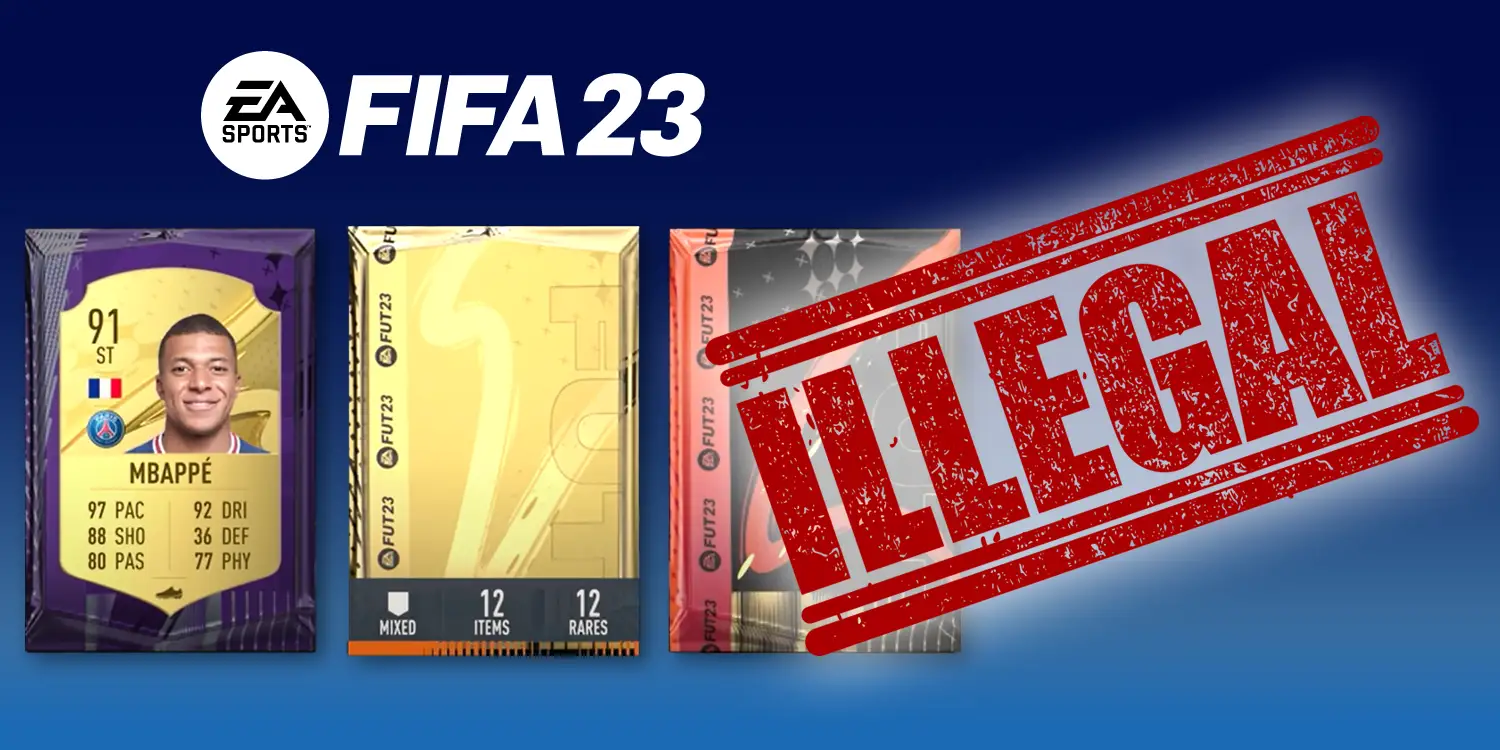 Drei FIFA23 FUT Packs und Stempel mit Schriftzug "ILLEGAL"