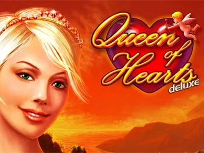 Queen of Hearts Deluxe Logo und die lächelnde blonde Königin daneben