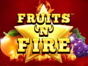 Der Fruits n Fire Schriftzug mit einem Stern und einigen Früchten.