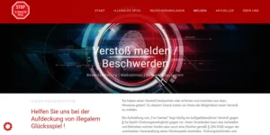 Website von www.illegales-spiel.de mit Möglichkeit zum Melden eines Verstoßes