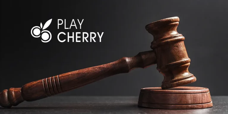 Logo von PlayCherry neben Richterhammer