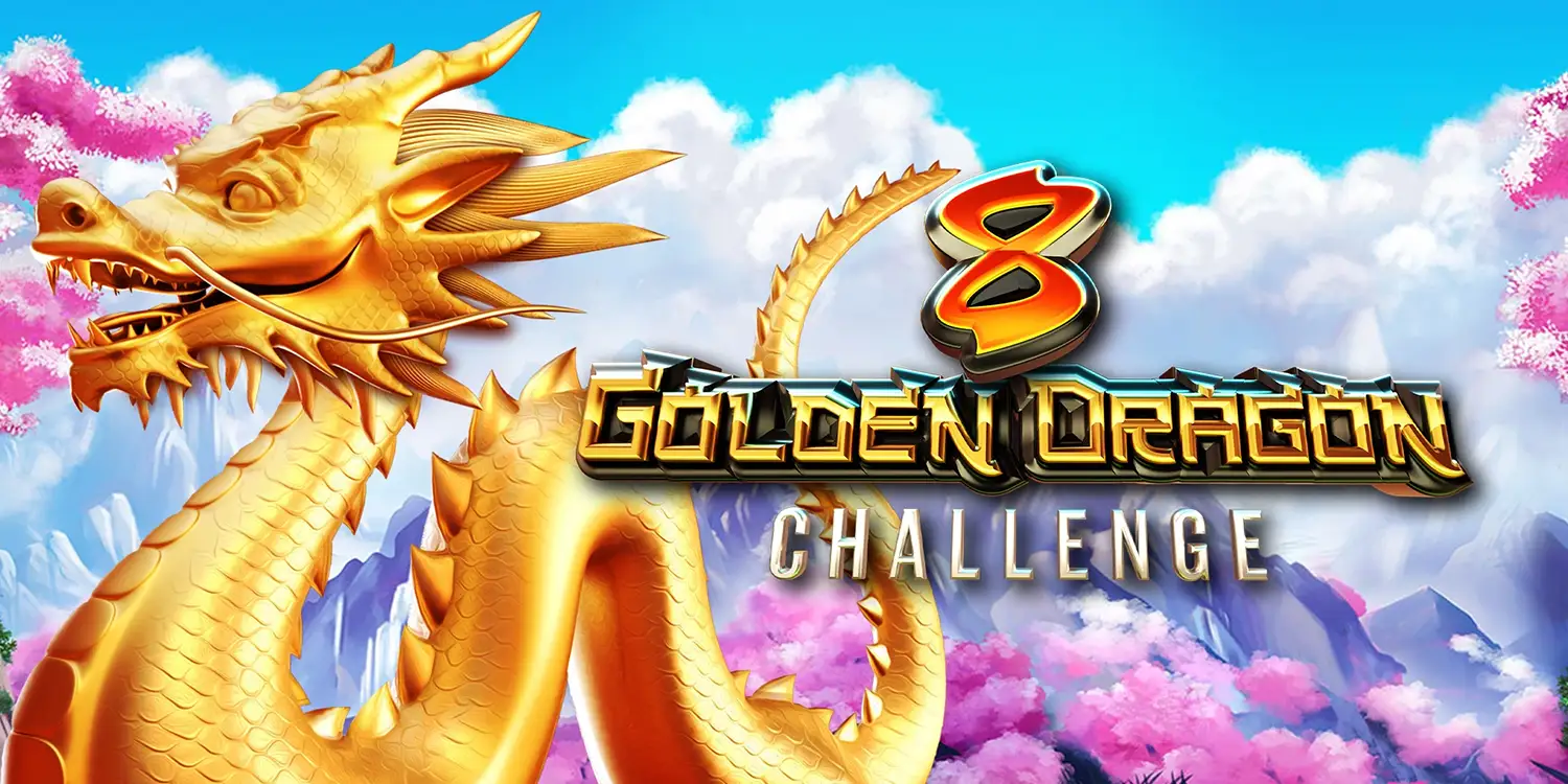 Goldener Drache neben Schriftzug "8 Golden Dragon Challenge"