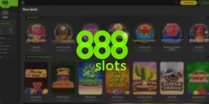 888Slots Logo mit 888Slots Website im Hintergrund