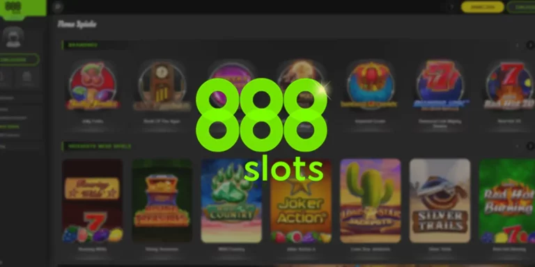 888Slots Logo mit 888Slots Website im Hintergrund