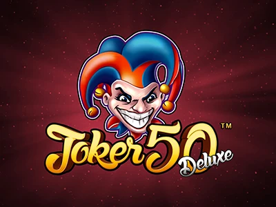 Hämisch lachender Joker, darunter Schriftzug "Joker 50 Deluxe"