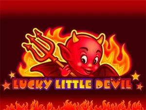 Kleiner Teufel in Flammen über dem Schriftzug "Lucky Little Devil"