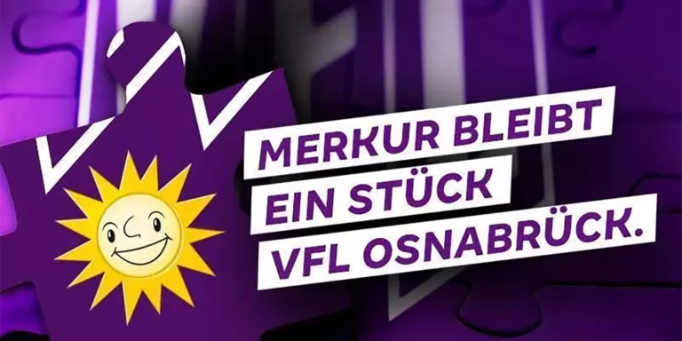 Merkur-Sonne neben Schriftzug "Merkur bleibt ein Stück VFL Osnabrück"
