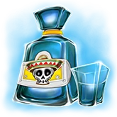 Tequila-Flasche mit Glas daneben