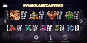 Auszahlungstabelle mit diversen Symbolen und ihren Wertigkeiten