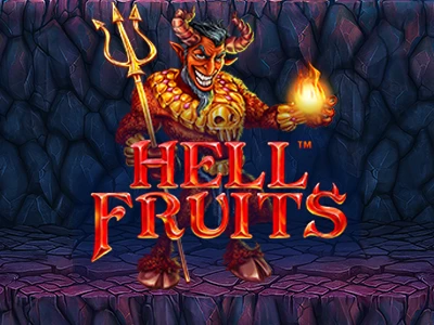 Teufel hält Feuerball neben Schriftzug "Hell Fruits"