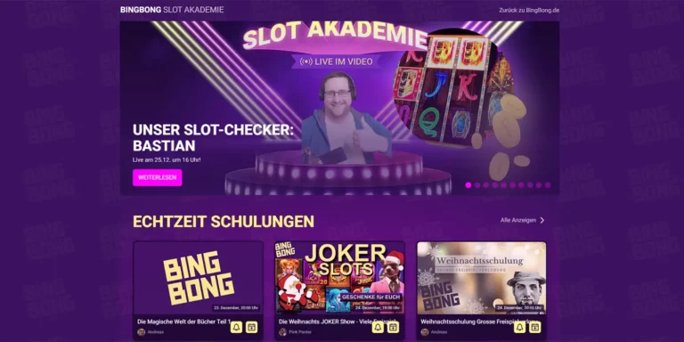 Die Slot Akademie auf der BingBong Website
