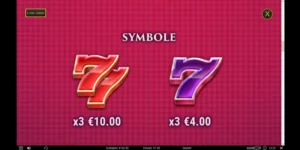 Auszahlungstabelle mit diversen Symbolen und ihren Wertigkeiten