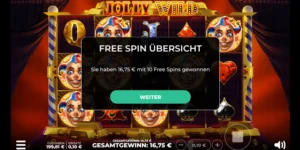 Gewinn von 16,75 Euro mit 10 Freispielen