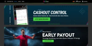 Bewerbung von Cashout Control und Early Payout auf der Neobet Website