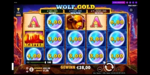 Gewinn von 38 Euro beim Slot Wolf Gold in der Bonusrunde