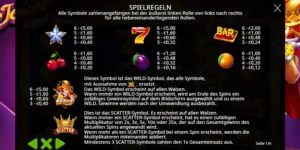 Auszahlungstabelle mit diversen Symbolen und ihren Wertigkeiten