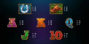 Auszahlungstabelle mit diversen Symbolen und ihren Wertigkeiten