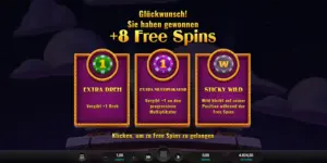 8 Freispiele gewonnen