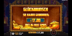 17 Euro in 16 Freispielen gewonnen